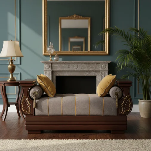 Leaf wooden sofa (long puffy)